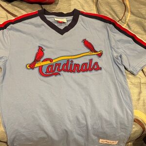 Mitchell & Ness V-Neck Shirt with Blue and Black Trim